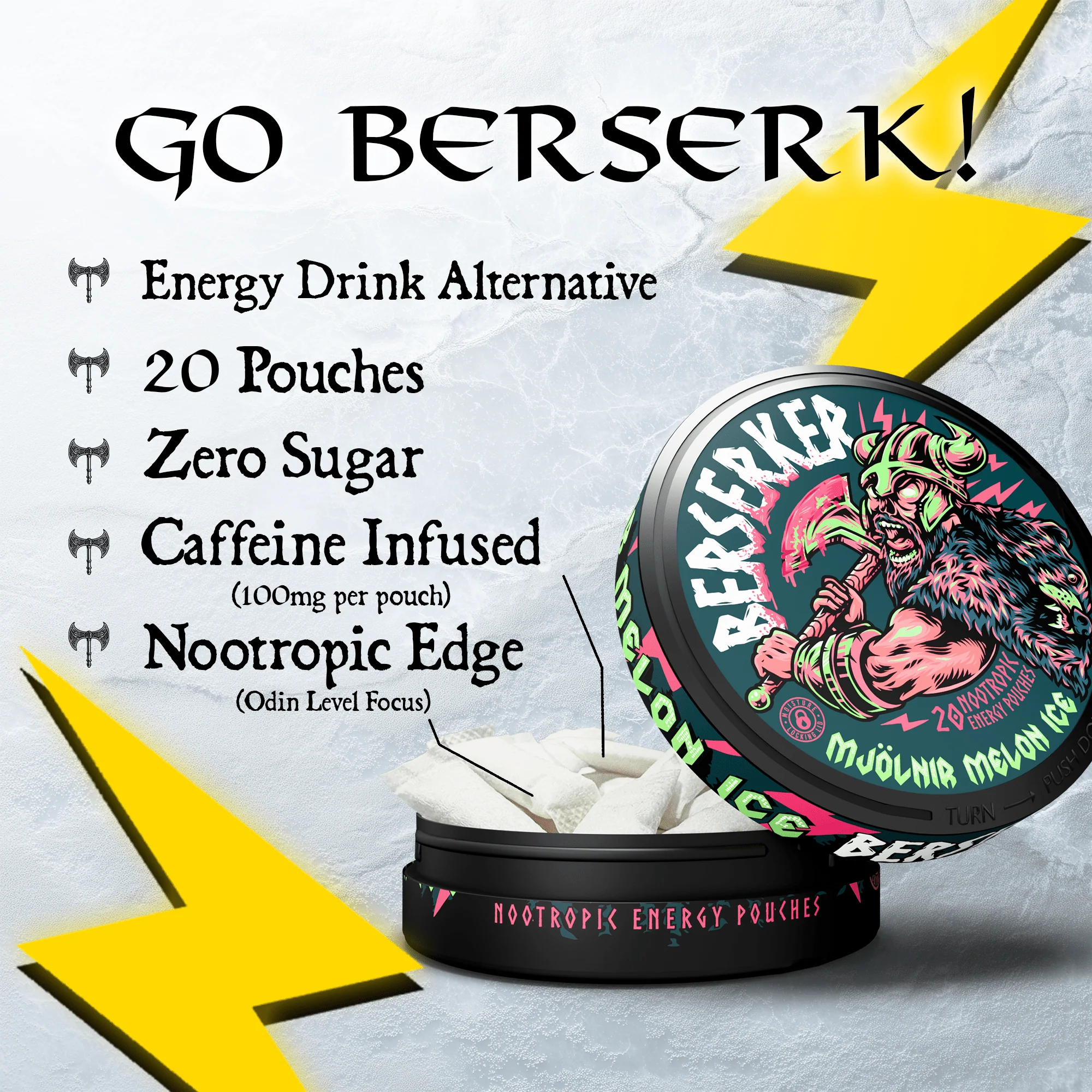 Berserker Caffeine Pouches - Mjölnir Melon Ice - Image 4